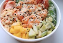 How To Melt Face Fat in 21 Days Using Cucumber Juice Delicious poke bowl featuring fresh salmon, avocado, mango, and sesame seeds.